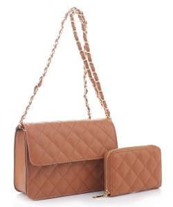 2in1 Quilted Crossbody Bag Wallet Set XB20141 BROWN